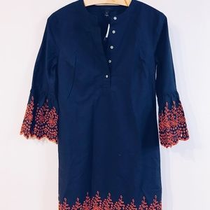 Navy Dress with Red Embroidered Sleeves